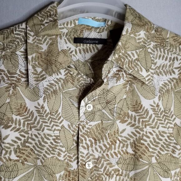 Claiborne Modern Fit Silk/Linen Tan Floral Short Sleeve Men's Button Shirt Size - Picture 4 of 6